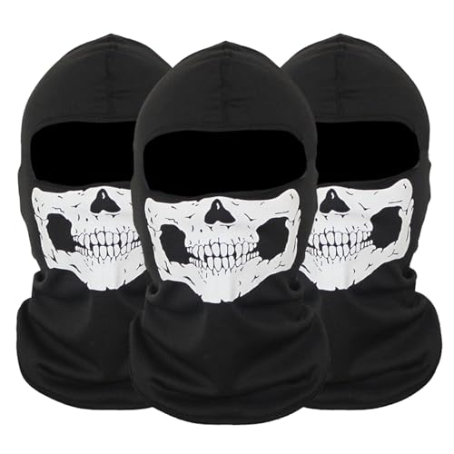 EUPSIIU 3 Stück Ghost Maske Call of Balaclava Call of Duty Sturmhaube Skull Maske Balaclava Geisterschädel Vollgesichtsmaske Skelett Motorrad Skimaske Männer Herren Mütze Halloween Cosplay (Schwarz)