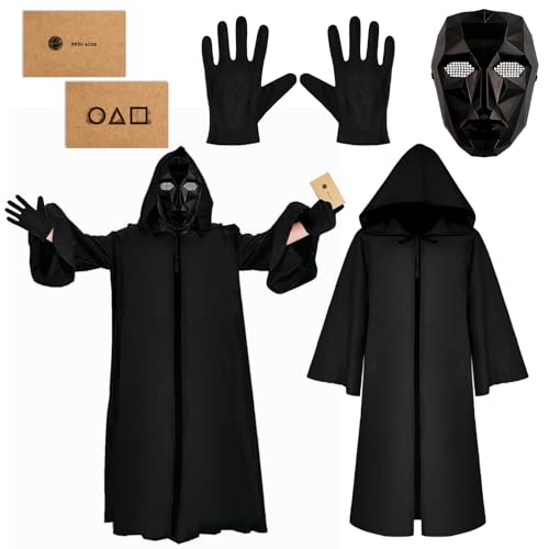 Squid Maske + inkl Umhang+Maske+Handschuhe+Karte*10,für Halloween, Fasching & Karneval als Kostüm für Herren & Damen. (XL)