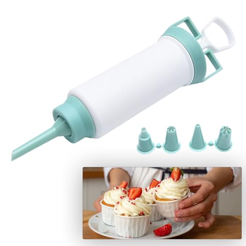 Zuckerguss Spritze Spritzpistole zum Backen Garnier Krapfenspritze Spritztüllen Set Cremespritze Set Garnierspritze Garnierspritze Dessert Decorator Mit 5 Tüllen für Cupcakes Donut Kekse Gebäck