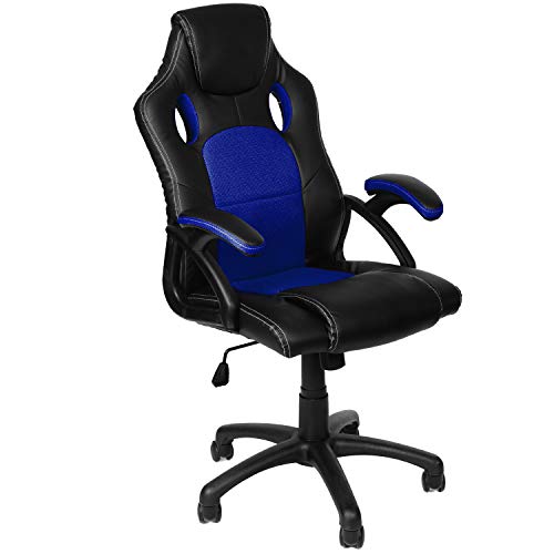 Panorama24 Gamer Stuhl Gaming Schreibtischstuhl Chefsessel Bürostuhl Ergonomisch, Blau, 9 Farbvarianten, gepolsterte Armlehnen, Wippmechanik, belastbar bis 150 kg, Lift TÜV geprüft