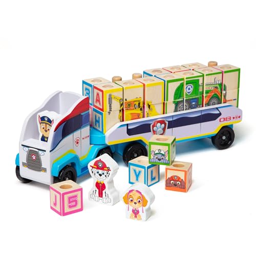 Melissa & Doug PAW Patrol ABC , Riesen-Lkw aus Holz mit Anhänger , Holzklötze , Holzspielzeug , Lernspielzeug , Figuren und Puzzle-Kunst , 3 - 8 Jahre , Geschenk für Jungs oder Mädchen