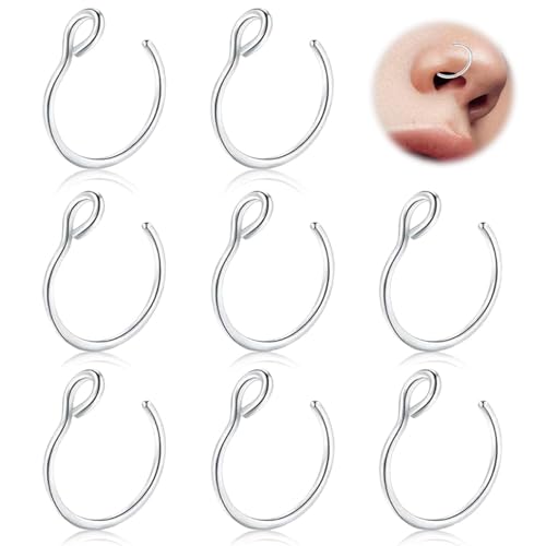JeiibrZui 8 Stück 8mm Fake Nasenpiercing Nasenringe, Edelstahl Fake Piercing Nase Gesicht Piercing Nase Lippenohrringe, Fake Ohr Helix Knorpelring für Männer Damen