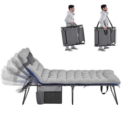 Yaheetech Klappbar Sonnenliege mit Extra Dicker Matratze & Kissen & Seitentasche, 5-Fach Verstellbarer Rückenlehne, Stabiles Gartenliege Liegestuhl Strandliege bis 136 kg, 189,5×67×35 cm, Grau