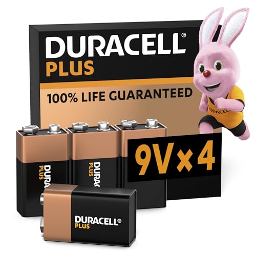 Duracell Plus 9V Blockbatterie, 4 Stück, 9 Volt Batterie ideal für Rauchmelder, Feuermelder