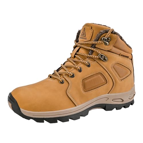 SPSHOOS Herren Winterschuhe Warm Gefüttert Schneestiefel Trekking Wanderschuhe Winterstiefel Wasserdicht Khaki 46