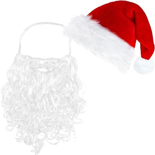 PVFZXS 2 Stück Weihnachtsmütze, Weihnachtsmann Kostüm, Weihnachtsmützen, Weihnachtsmann Bart, Nikolaus Kostüm, Bart Weihnachtsmütze mit Bart Erwachsene, Weihnachtsmann Kostüm