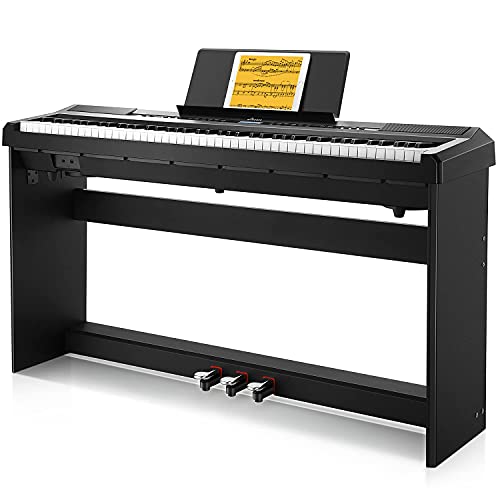 E Piano 88 Tasten, Donner DEP-20S Digital Piano Keyboard 88 Tasten Hammermechanik Gewichtete, Anfänger E-Piano mit Pedal und Klavierständer