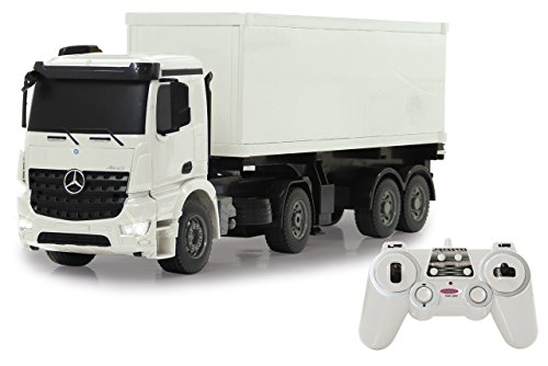 JAMARA 405148 - LKW Mercedes Benz Arocs 1: 20 2,4GHz - 2 Geschwindigkeiten, ca. 6 km/H, bis zu 30 min. Fahrspaß, Auflieger Per Fernsteuerung An-& Abkoppelbar, Container abnehmbar, Türen Öffnen, White