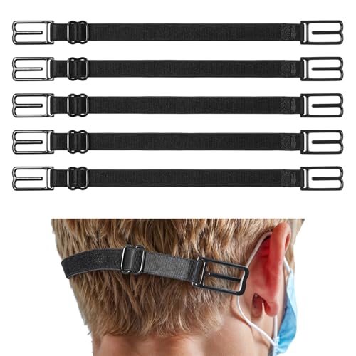 MBAIYO 5 Stück Elastische Maskenhalter,Einstellbarer Maskenhalterung mit Metallhaken Schwarzer Maskenbänder Maskenband für Mundschutz Rutschfeste Maskenverlängerung Hinterkopf Nackenhalter