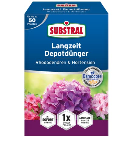 Substral Langzeit Depotdünger für Rhododendren & Hortensien, Himbeeren, Heidelbeeren, u.a., düngt 6 Monate, 750g