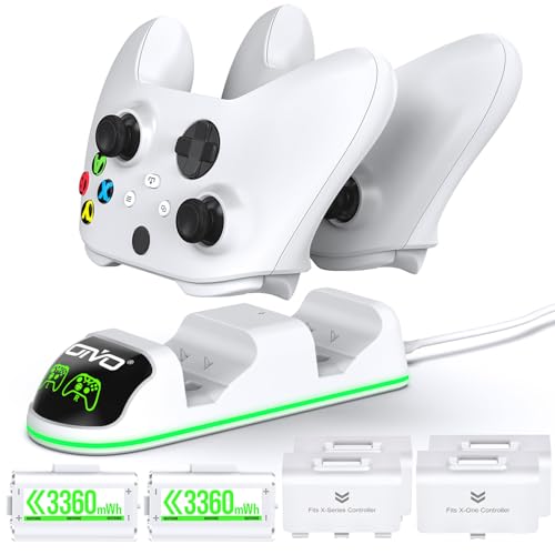 Xbox Controller Ladestation mit 2 Wiederaufladbaren Akku für Xbox One/Xbox Series X/S, Xbox One Controller Ladestation mit 2x3360mWh (2x1400mAh) Wiederaufladbaren Akku (Xbox Series X/S, Xbox One) Weiß