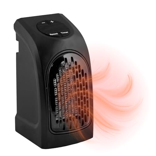 MAUK® Mini Heizlüfter/Handy Heater | Kompakt für Wohnwagen und Wohnmobile | 400 W PTC-Keramik Steckdosenheizung | elektrisch mit digitalem LED Thermostat | Timer | 90° drehbarer Netzstecker