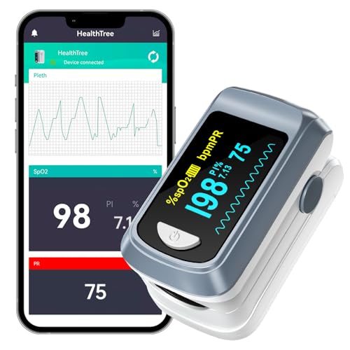 HealthTree Blutsauerstoffsättigungsmonitor und Herzfrequenzmesser für Apple und Android, mit OLED-Bildschirm im Lieferumfang enthalten, 2 AAA-Batterien und Trageband