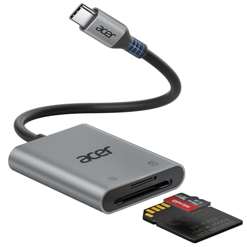 acer USB C SD Kartenleser, USB-C SD Micro SD Card Reader Aluminium Kartenlesegerät Typ C Speicherkartenleser Adapter für iPhone 15/16 Serie,Galaxy S24,iPad Pro,MacBook Pro,Surface Pro usw.