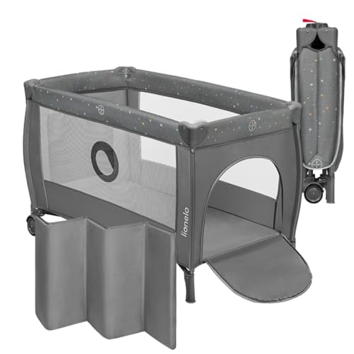 Lionelo Stefi Plus 2-in-1 Reisebett und Laufstall bis 15 kg Babybett Kinderreisebett mit Matratze Seitlicher Eingang mit Reißverschluss Hochwertige Schaumstoffmatratze