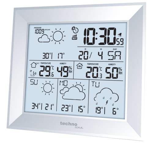 Technoline Direkt Wetter WD2000 Internet Wetterstation mit kostenloser Direkt Wetter App, WLAN Wetterstation, 4 Tagesvorhersage