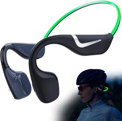 MONODEAL Knochenschall Kopfhörer, Open Ear Kopfhörer Bone Conduction Headphones Bluetooth 5.3 Grün mit Intelligentes Licht, 20H Spielzeit, IPX7 wasserdichte Sportkopfhörer für Läuft Radfahren