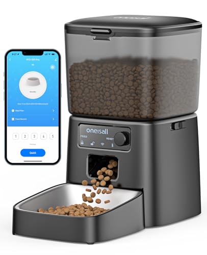 oneisall 3.5L Futterautomat Katze, WiFi Intelligenter Katzenfutter Automat, APP-Steuerung, 1-12 Mahlzeiten pro Tag, Futterspender für Katzen/Hunde, mit Edelstahlnapf (Schwarz)