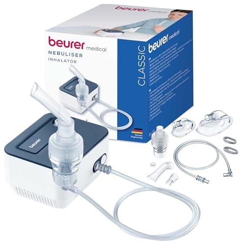 Beurer IH 16 Inhalator, Inhalationsgerät für Kinder und Erwachsene, bei Erkältungen und Atemwegserkrankungen der oberen und unteren Atemwege, einfache Reinigung, kompaktes Design, grau-weiß