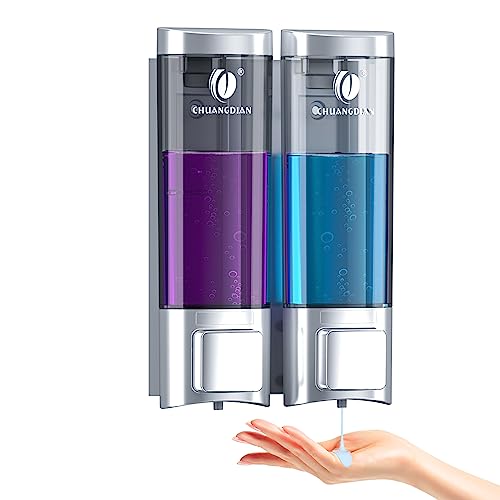 Klarer Shampoospender Wandmontage Badezimmer Flüssigseifenspender für Duschgel, Lotion, Spülung (Doppel 200ml,Silber)