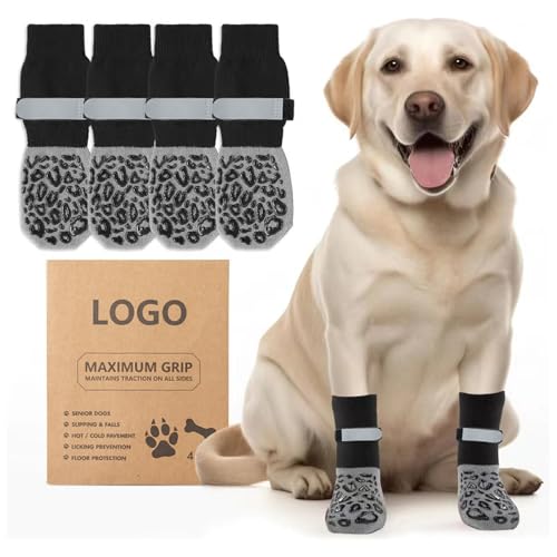 VARKAGE 2 Paar Hundesocken Anti Rutsch, Antirutschsocken Hund, Hundesocken Leckschutz mit Verstellbaren Riemen-Traktionskontrolle