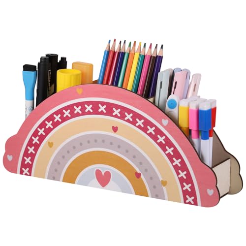 JIANTA Schreibtisch Organizer Regenbogen Stifthalter Stifteköcher aus Holz, Kinder Schreibtisch Büro Organizer für Kinder Stiftebox und Klassenzimmer Organisation