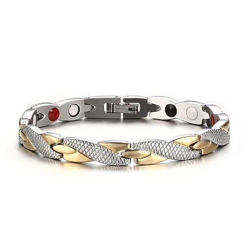 JITNGA Edelstahl Schmuck Stahl Titan Magnetarmband Damen Magnetarmband Magnetisches Armreif Für Männer Frauen (Silber+Gold)
