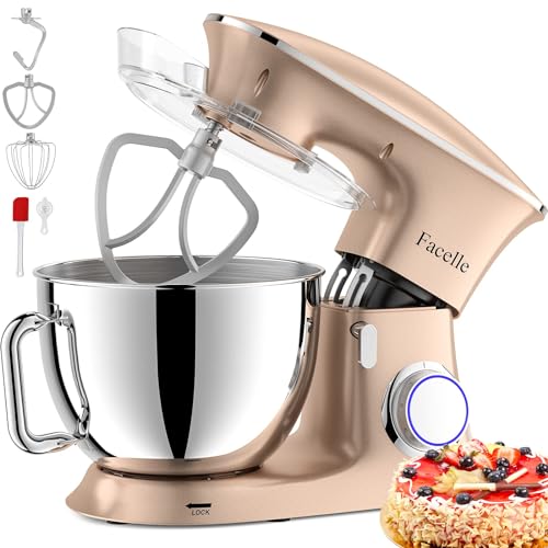 Küchenmaschine Knetmaschine 2000W 8,5L Facelle Teigknetmaschine Teigmaschine Rührmaschine mit Schneebesen, Knethaken, Rührbesen & Spritzschutz zum Backen, Kuchen, Kekse, Kneten, 6+P Geschwindigkeit