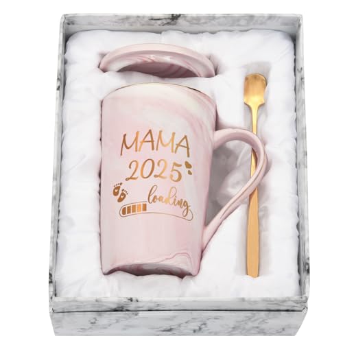 Joymaking Kaffeetasse Schwangerschaft Geschenk für werdende Mütter - Mama Loading 2025 - werdende Mama Geschenk für schwangere Frauen, 400ml Rosa