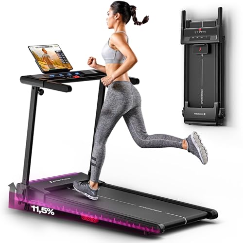 Sportstech Laufband für Zuhause, Laufband klappbar, Treadmill bis 12 km/h, max. 120kg, Tablethalterung, Deutsche Qualitätsmarke, mit 11,5% Steigung, Bluetooth App kompatibel, LED, sProRun