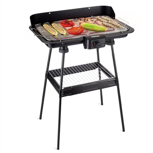 Korona 46221 Elektrischer Standgrill mit XXL-Grillrost (51 x 30 cm) | 2200 Watt | Windschutz | Kontrollleuchte | Sicherheitsschalter | Stufenlose Temperatureinstellung
