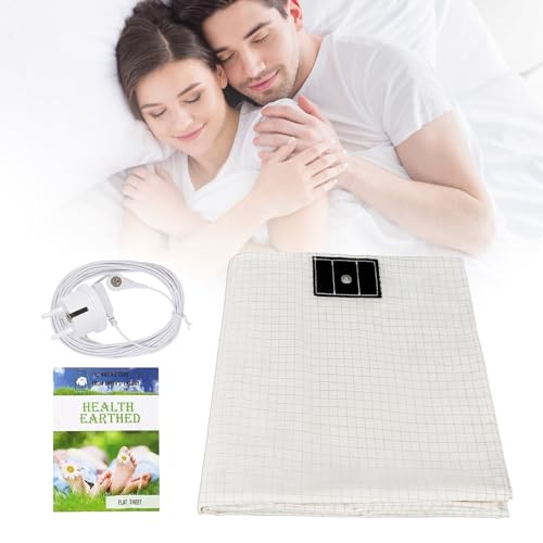 Erdungsmatte mit Erdungsanschlusskabel, Magnetfeldmatte mit 10% Silberfaser & 90% Bio-Baumwolle, Leitfähige Erdungsmatte für Besseren Schlaf (Queen99x203cm)
