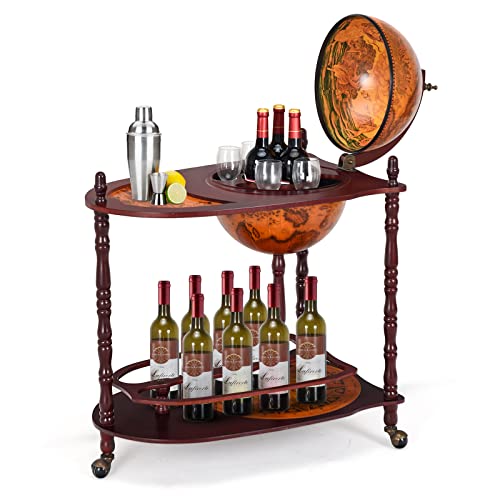 COSTWAY Globusbar Minibar Weltkugel Weinregal Flaschenregal Globus Bar Hausbar Cocktailbar Dekobar Tischbar, mit Rollen, mit Tischplatte