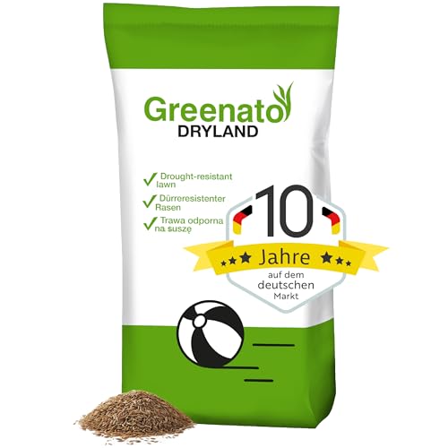 Rasensamen trockenresistent Greenato Dryland 5kg – Trockenrasen turbogrün Rasensamen schnellkeimend Frühjahr und Herbst Grassamen Unkrautvernichter Rasen Rasensaat - ideal für eine Fläche von 200m²