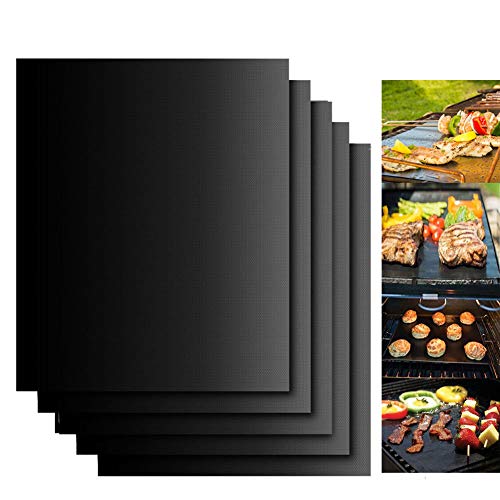 Dailyart BBQ Grillmatte (5er Set) Antihaft Grill-und Backmatte Wiederverwendbar PFOA-Frei Teflon Grillmatten für Gasgrill, Holzkohle - Perfekt für Fleisch, Fisch und Gemüse, 40x33 cm