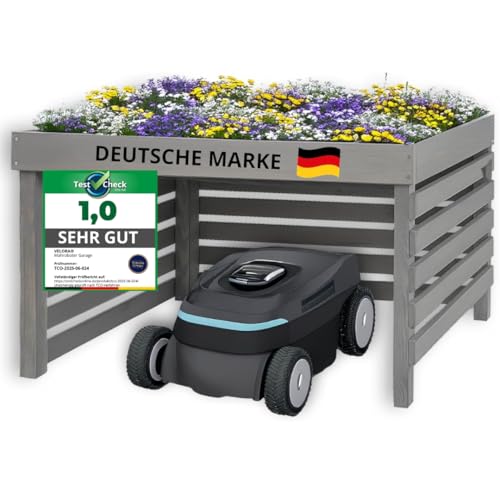 STAHLMANN® Mähroboter Garage [84 × 78 × 47 cm] - Rasenroboter Garage [2 in 1 ] Garage Mährobter [Made IN Europe] Hochbeet - Pflanzkasten