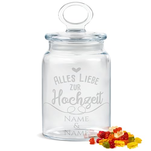 PR Print Royal Personalisierte Keksdose aus Glas mit Gravur zur Hochzeit - 800 ml - Alles Liebe mit Namen als Geschenk zur Hochzeit | Personalisiertes Geschenk