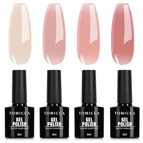 TOMICCA UV Nagellack Rosa Set, 4 Farben Gel Nagellack Für UV Lampe Soak-Off UV/LED Pink Serie, für Nagelstudio DIY Home, 8ML