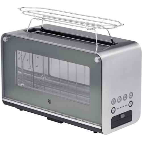 WMF Lono Toaster Glas mit Brötchenaufsatz, 2 Scheiben, Toaster durchsichtig XXL, motorisierte Toastaufnahme, Aufwärm-Funktion, 7 Bräunungsstufen, Toaster edelstahl matt