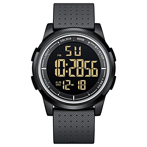 GOLDEN HOUR Sport-Armbanduhr, ultradünn, minimalistisch, wasserdicht, digital, mit Weitwinkel-Display, Gummiband, für Herren und Damen