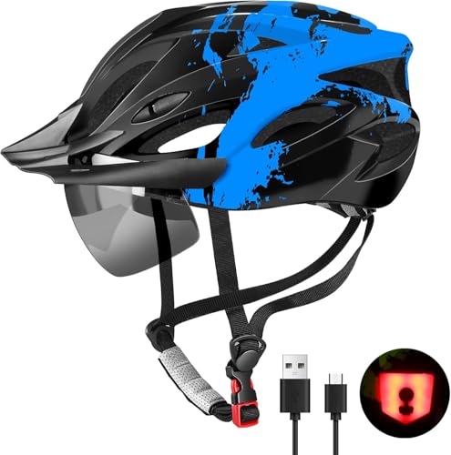 RaMokey Fahrradhelm Erwachsene mit Licht,Radhelm, Cityhelm Urban Fahrradhelm für Herren Damen mit Abnehmbarer Magnetische Schutzbrille Visier, Fahrrad Helm mit 18 Belüftungskanäle57-62cm