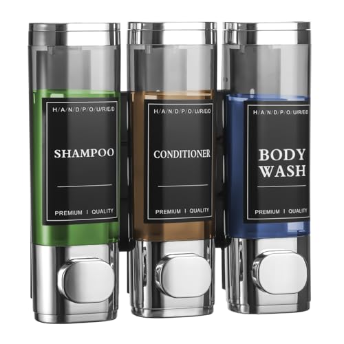 Hejo Seifenspender Wandbefestigung, Shampoo Spender für Dusche, 300 ml *3 Duschgelspender für Dusche, Duschgel Spender aus ABS, Wandseifenspender ohne Bohren für Badezimmer ＆ Küche