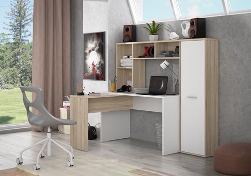 Forte Eriadu Schreibtisch, Holzwerkstoff, Sonoma Eiche/Weiß, B x H x T: 173 x 152 x 116 cm