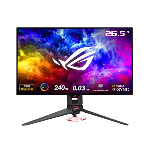 ASUS ROG Swift OLED PG27AQDM - 27 Zoll WQHD Gaming Monitor - 240 Hz, 0.03ms GtG, G-Sync, FreeSync, GameFast Input, HDR 10 - 10-bit OLED Panel, 16:9, 2560x1440, DP 1.4, HDMI, USB-Hub, Schwarz