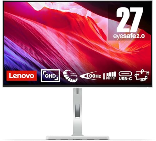 Lenovo L27h-4A | 27' QHD Monitor | 2560x1440 | 100Hz | 350 nits | 1ms Reaktionszeit | IPS-Panel | USB-C | USB-A | HDMI | DisplayPort | VESA MediaSync | integr. Lautsprecher | entspiegelt | 5,9kg|grau