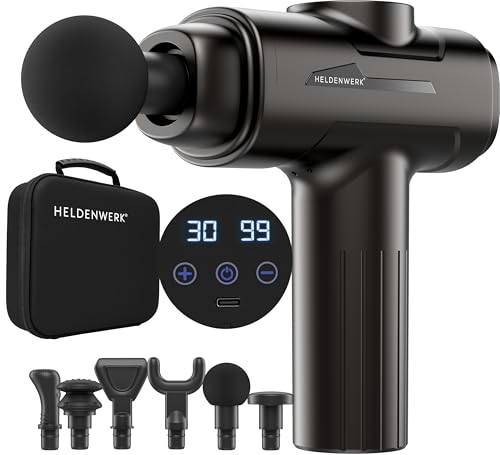 Massagepistole inkl. 6 Massageköpfen & 30 Geschwindigkeiten, mit USB-C Anschluss und LCD Touchscreen I Muskel Massagegerät, Massage-Gun, Muskelmassagepistole, Muskel-Pistole (Schwarz)
