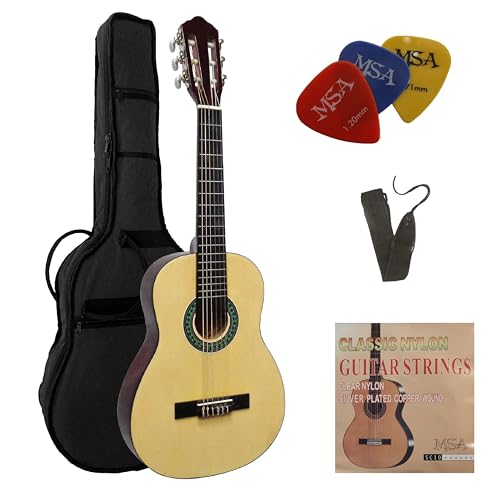 1/4 GITARRE - KONZERTGITARRE IM SET - KINDERGITARRE - CLASSIC - SUNBURST - DECKE LINDENHOLZ - TASCHE - BAND - SAITEN - 3xPIK