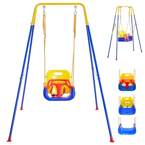 3-In-1-BabySchaukel Kinderschaukel mit Gestell Kleinkindschaukel Indoor/Outdoor Für Kinder im Alter von 6 Monaten bis 12 jahern