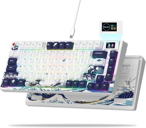 LQXQ SK80 Mechanische Tastatur 75%, Gaming Tastatur kompakte USB C, Hot-Swap-Tastatur Kanagawa Thema, Dichtung Mount RGB Custom Keyboard für Mac/Win, Weiß