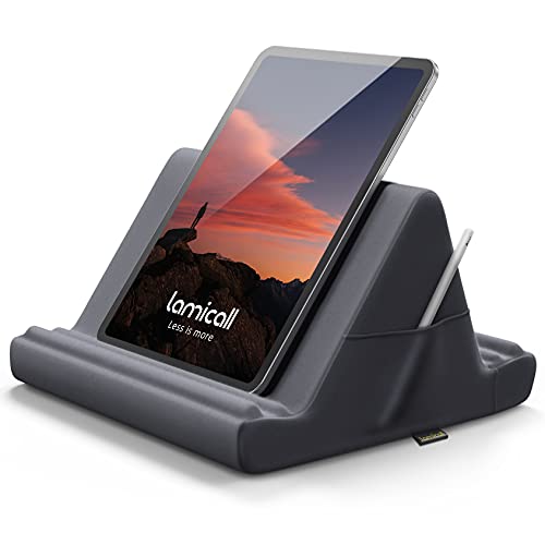 Lamicall Tablet Halter Kissen, Tablet Ständer - Kissenhalter Halterung Bett Sofa für New 2024 iPad Pro 9.7, 10.5, 12.9, iPad Air Mini 3 4, für Switch, Samsung Tab, iPhone, Bücher, andere Tablet - Grau